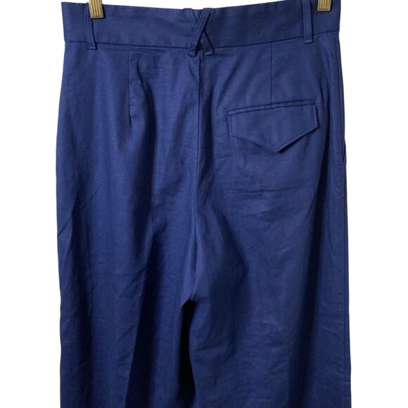 Banana Republic Linen Blend Pant Wide Leg Pleated Navy High-Rise Size 6 Petite - Picture 5 of 12